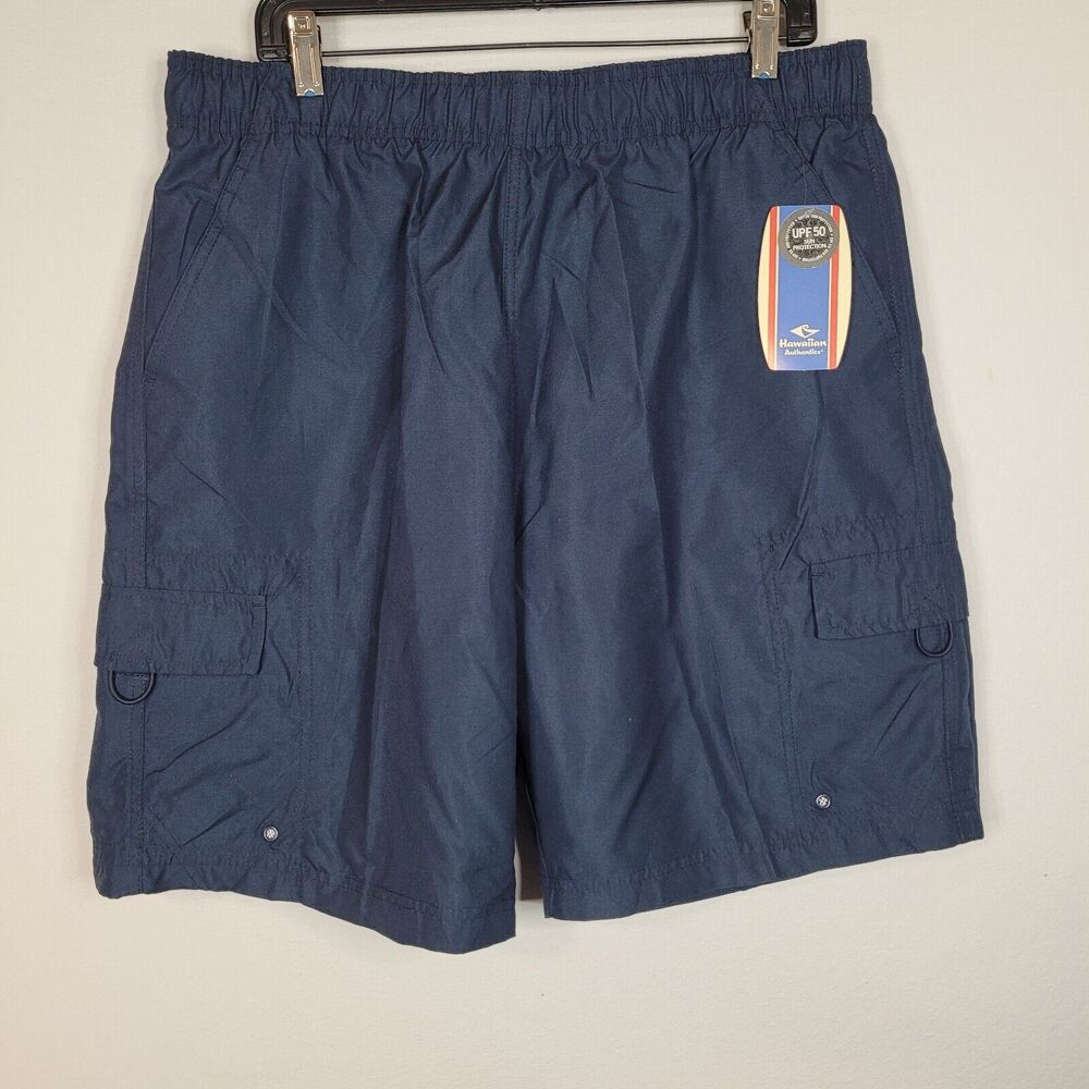 New UPF50 Hawaiian Authentics 8" Swim Trunk Mens Large Blue Lined Shorts Pockets